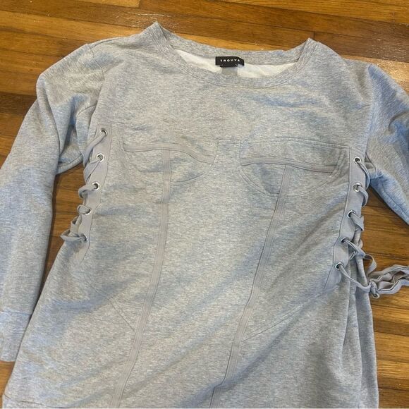 TROUVE Gray Corset Sweater Lace Up Side Crewneck Sweatshirt - Picture 7 of 12
